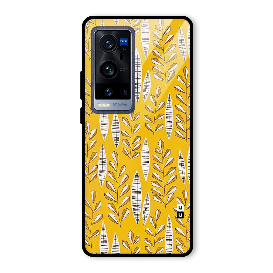 Yellow Leaf Pattern Glass Back Case for Vivo X60 Pro Plus