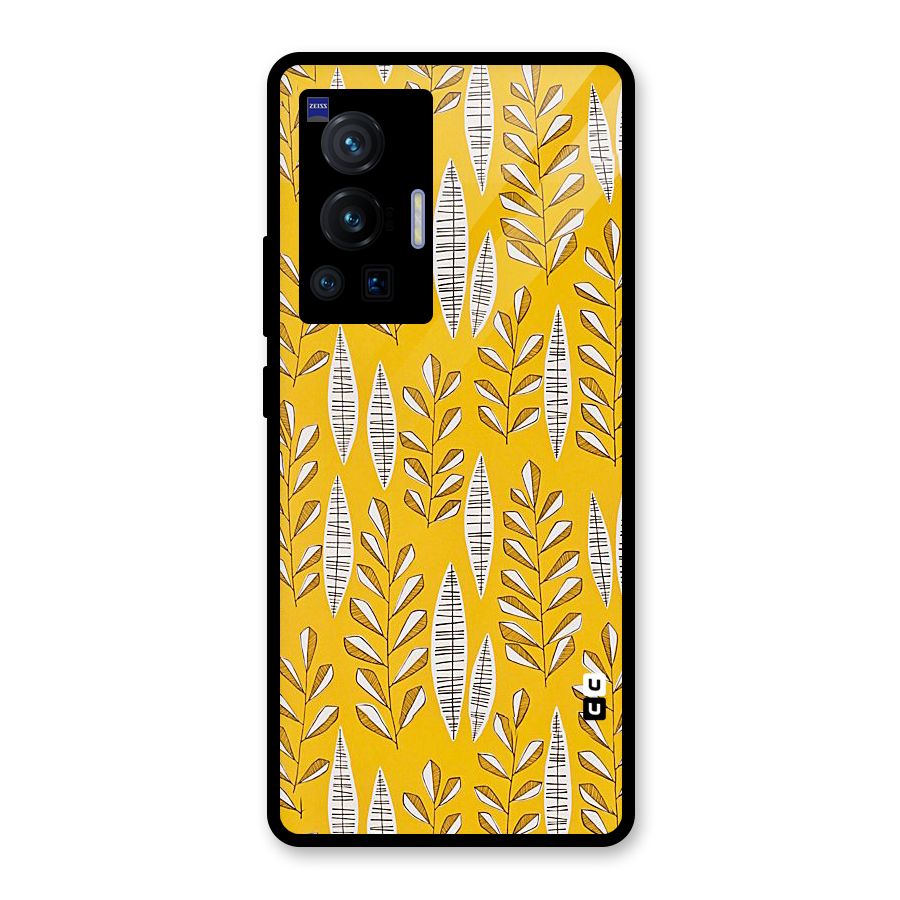 Yellow Leaf Pattern Glass Back Case for Vivo X70 Pro