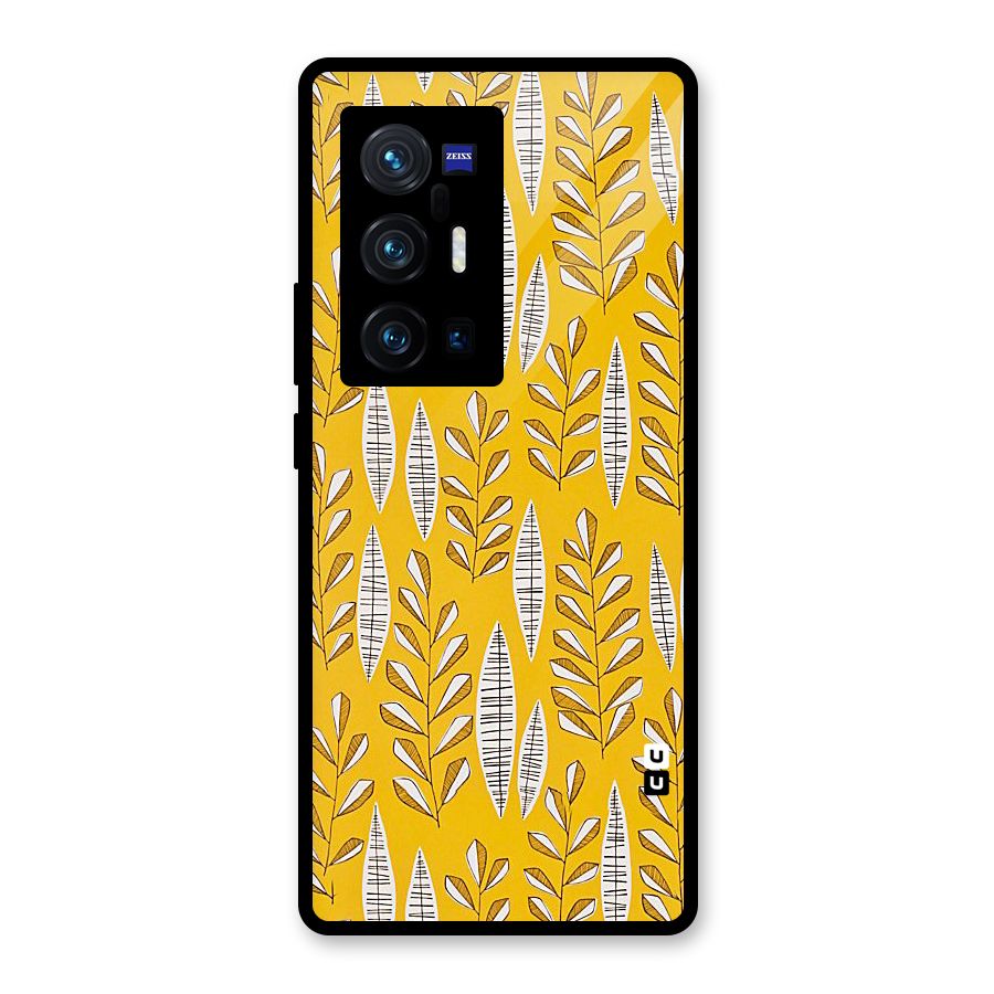 Yellow Leaf Pattern Glass Back Case for Vivo X70 Pro Plus