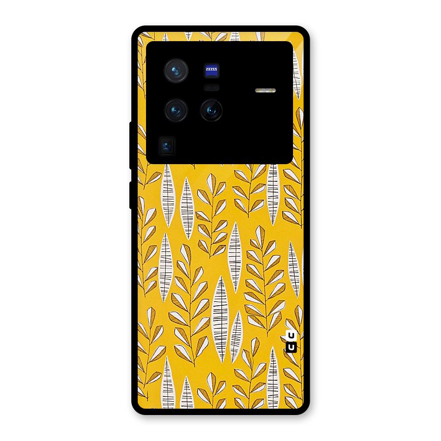 Yellow Leaf Pattern Glass Back Case for Vivo X80 Pro