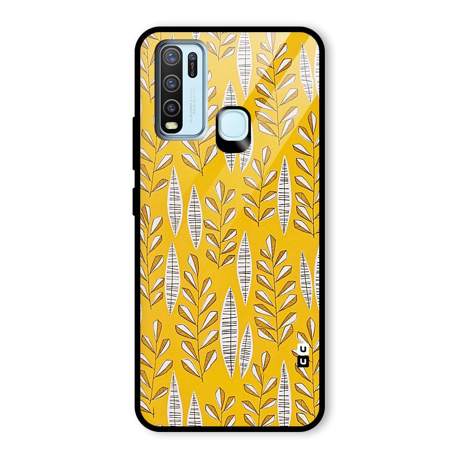 Yellow Leaf Pattern Glass Back Case for Vivo Y30