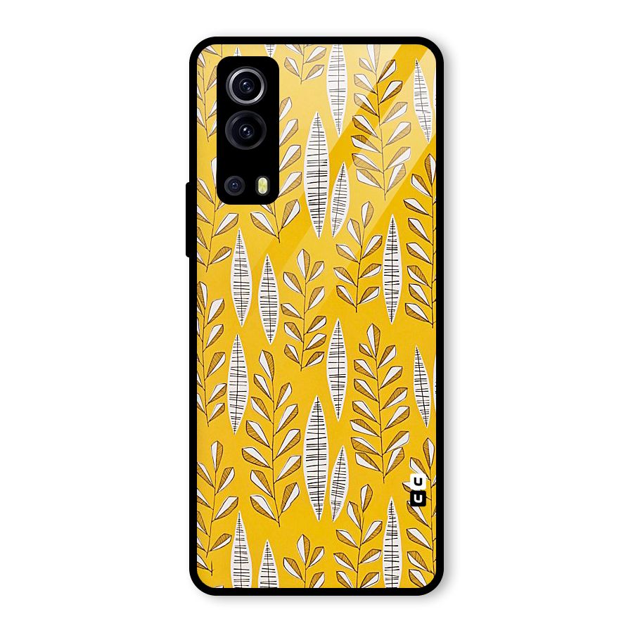Yellow Leaf Pattern Glass Back Case for Vivo iQOO Z3