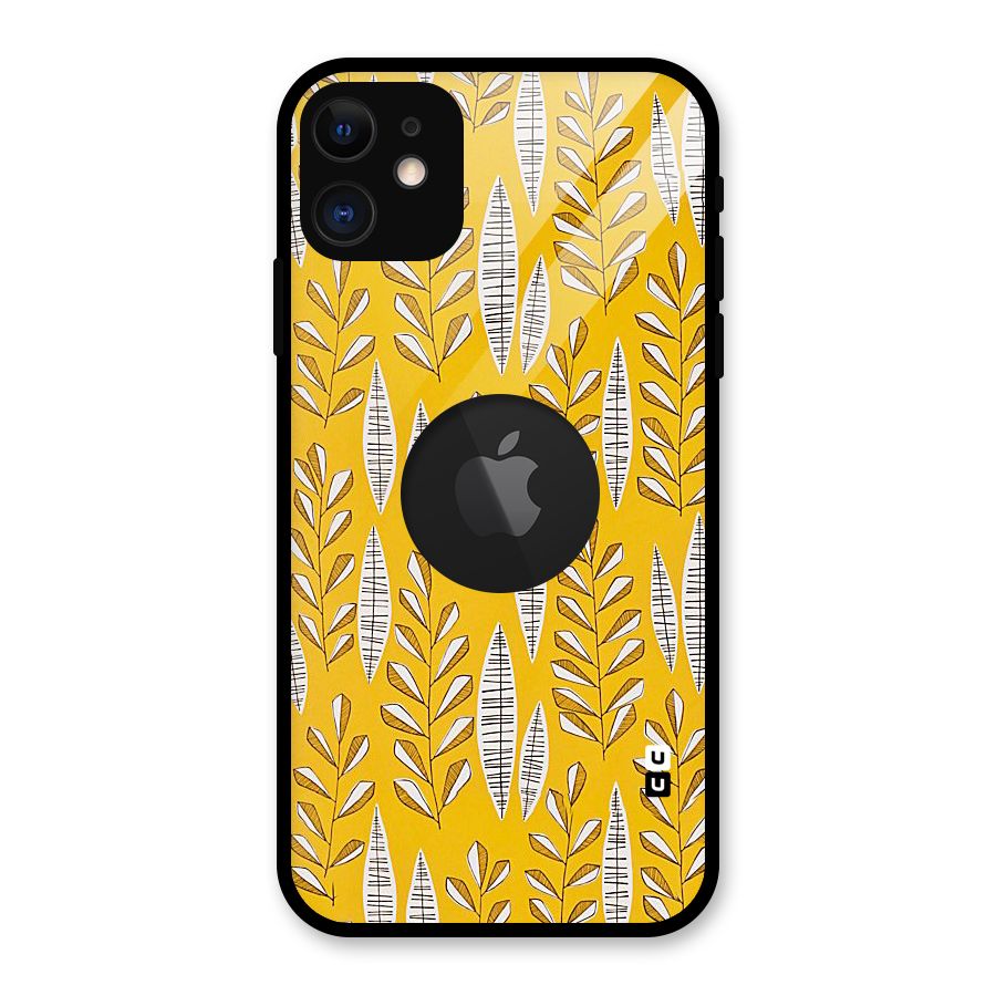 Yellow Leaf Pattern Glass Back Case for iPhone 11 Logo Cut