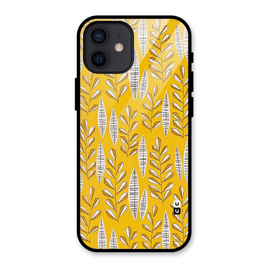 Yellow Leaf Pattern Glass Back Case for iPhone 12
