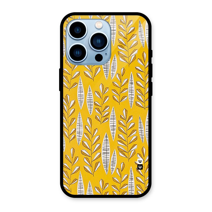 Yellow Leaf Pattern Glass Back Case for iPhone 13 Pro