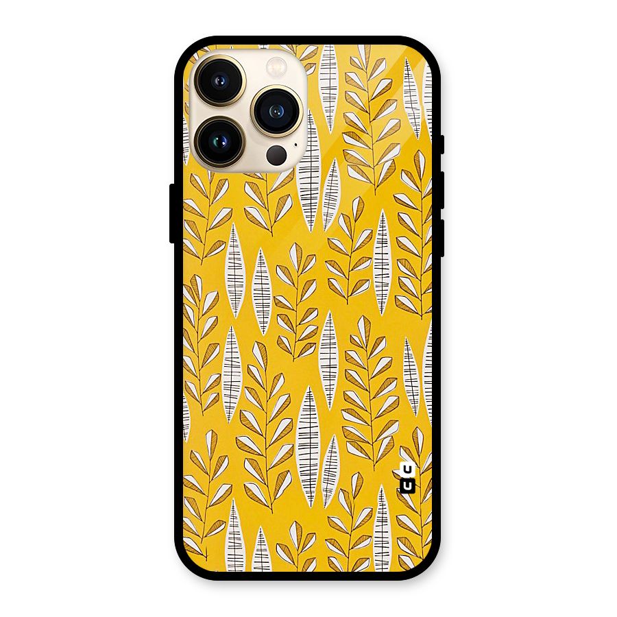Yellow Leaf Pattern Glass Back Case for iPhone 13 Pro Max