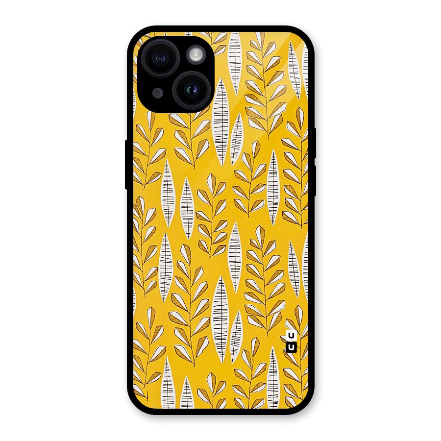 Yellow Leaf Pattern Glass Back Case for iPhone 14