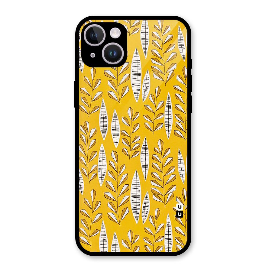 Yellow Leaf Pattern Glass Back Case for iPhone 14 Plus