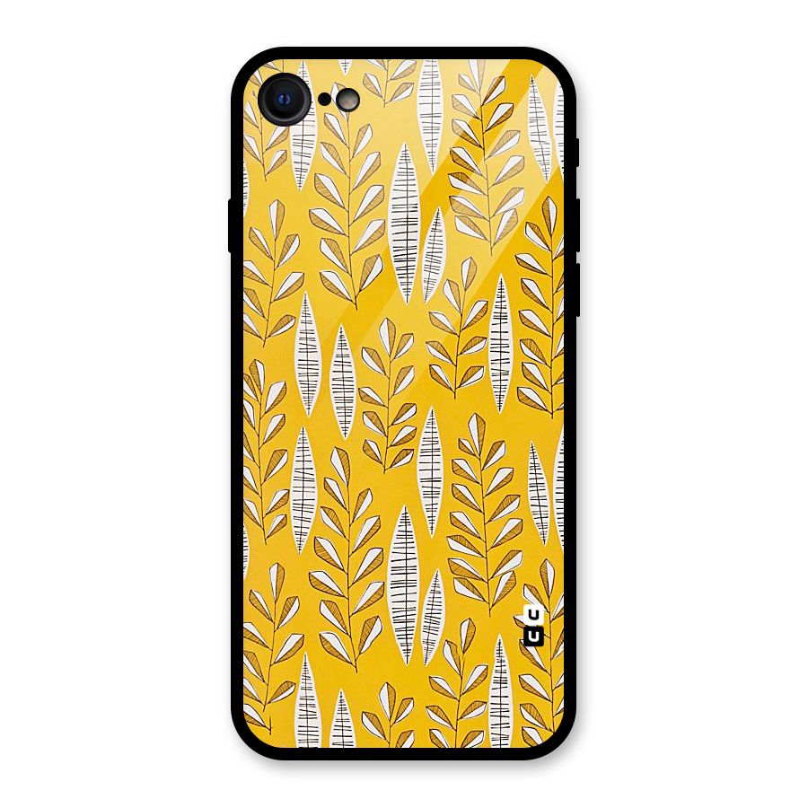 Yellow Leaf Pattern Glass Back Case for iPhone SE 2022