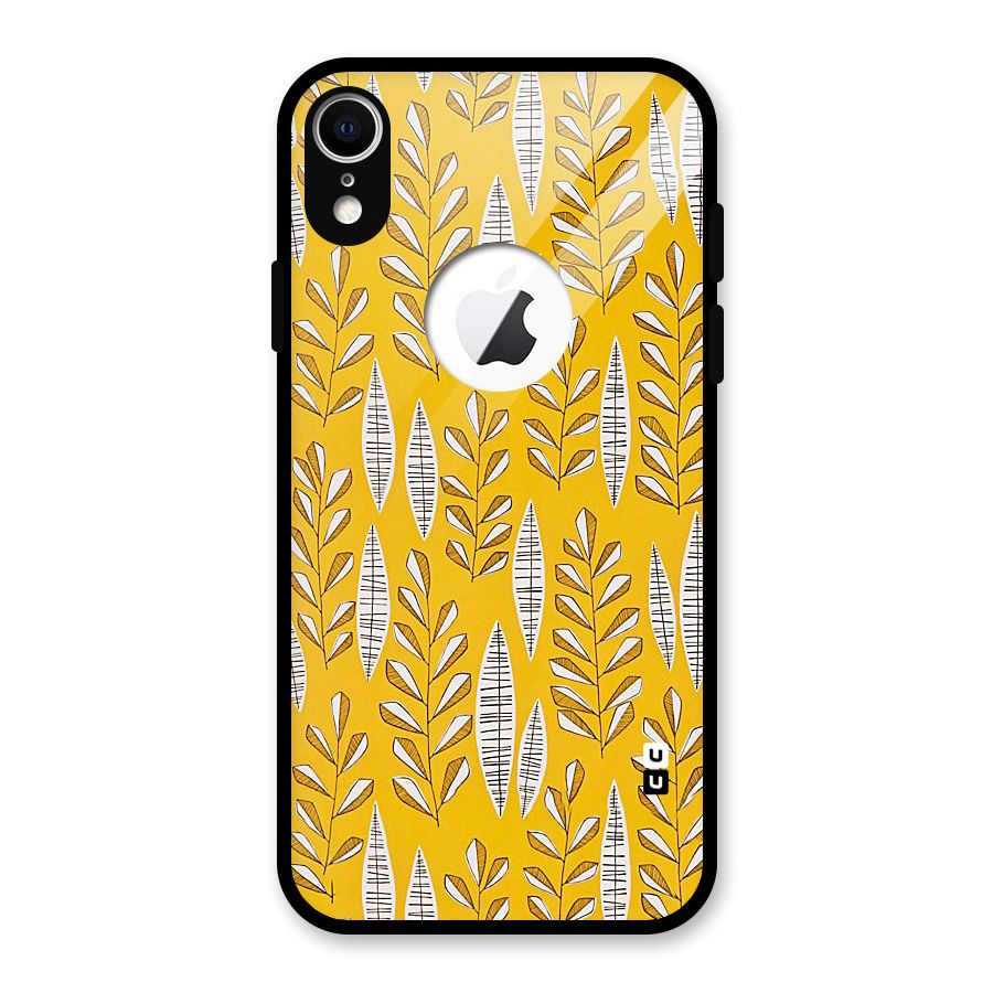 Yellow Leaf Pattern Glass Back Case for iPhone XR Logo Cut