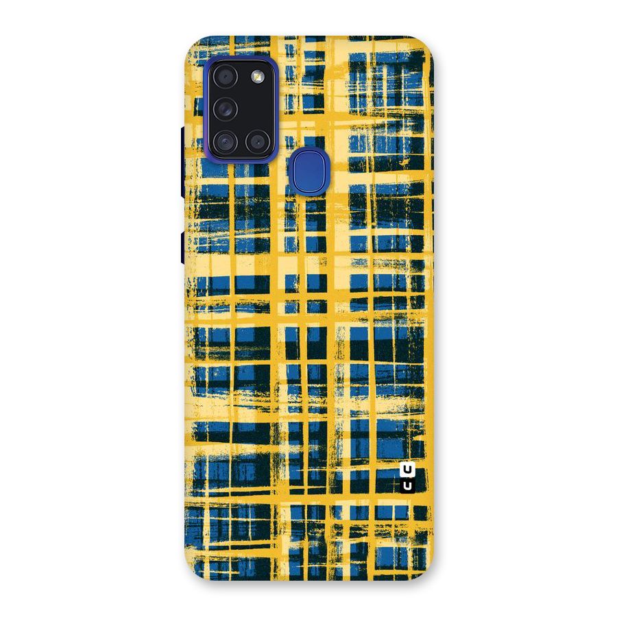 Yellow Rugged Check Design Back Case for Galaxy A21s