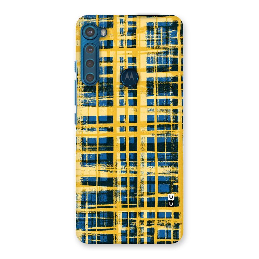 Yellow Rugged Check Design Back Case for Motorola One Fusion Plus