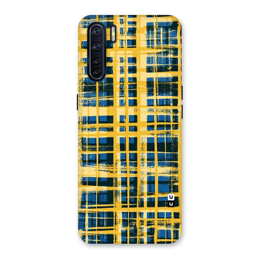 Yellow Rugged Check Design Back Case for Oppo F15