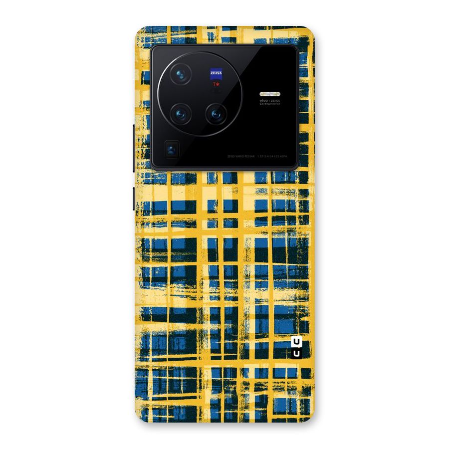 Yellow Rugged Check Design Back Case for Vivo X80 Pro