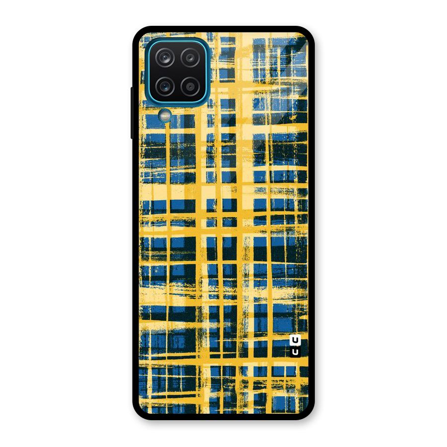Yellow Rugged Check Design Glass Back Case for Galaxy A12