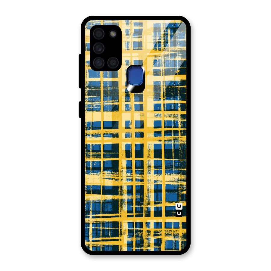 Yellow Rugged Check Design Glass Back Case for Galaxy A21s