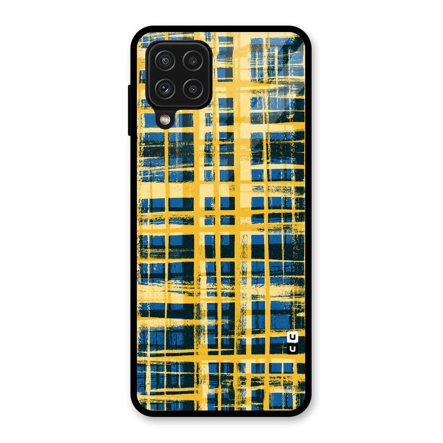 Yellow Rugged Check Design Glass Back Case for Galaxy A22 4G