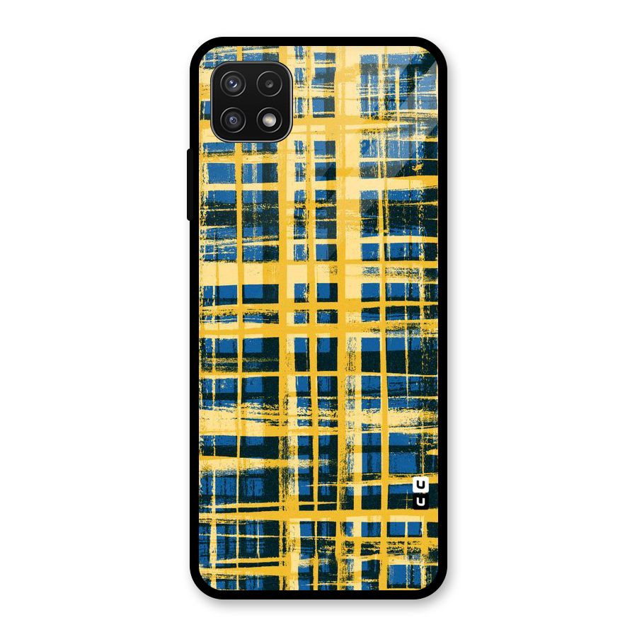 Yellow Rugged Check Design Glass Back Case for Galaxy A22 5G