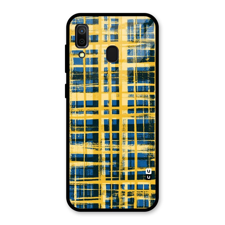 Yellow Rugged Check Design Glass Back Case for Galaxy A30