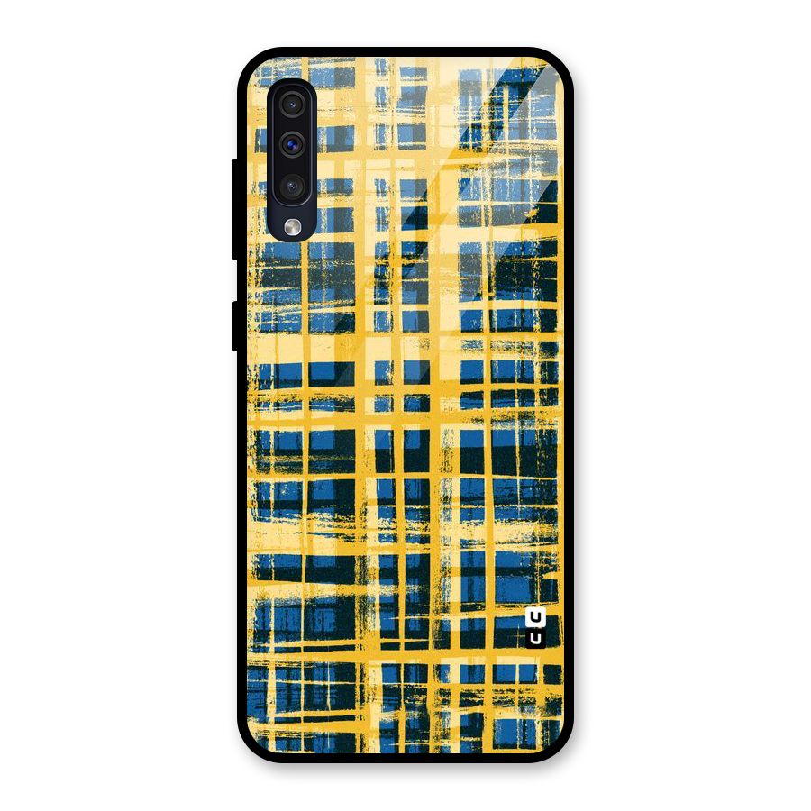 Yellow Rugged Check Design Glass Back Case for Galaxy A50s