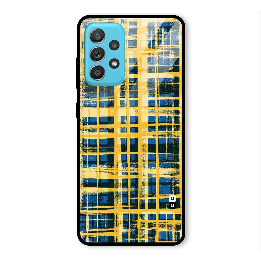 Yellow Rugged Check Design Glass Back Case for Galaxy A52