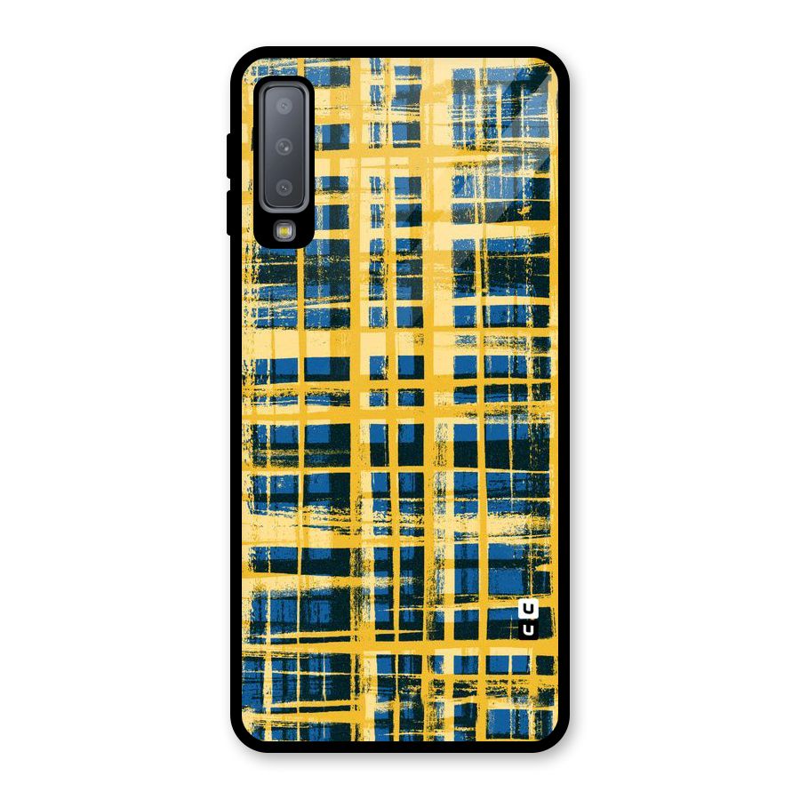 Yellow Rugged Check Design Glass Back Case for Galaxy A7 (2018)