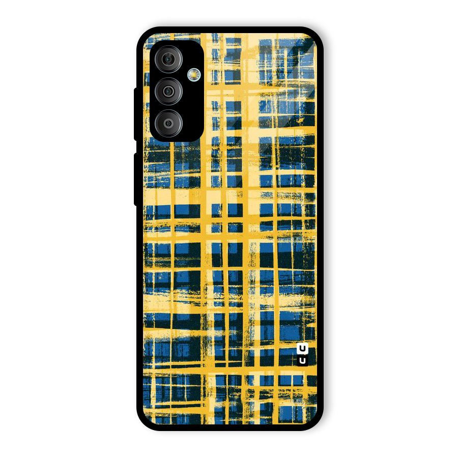 Yellow Rugged Check Design Glass Back Case for Galaxy F23