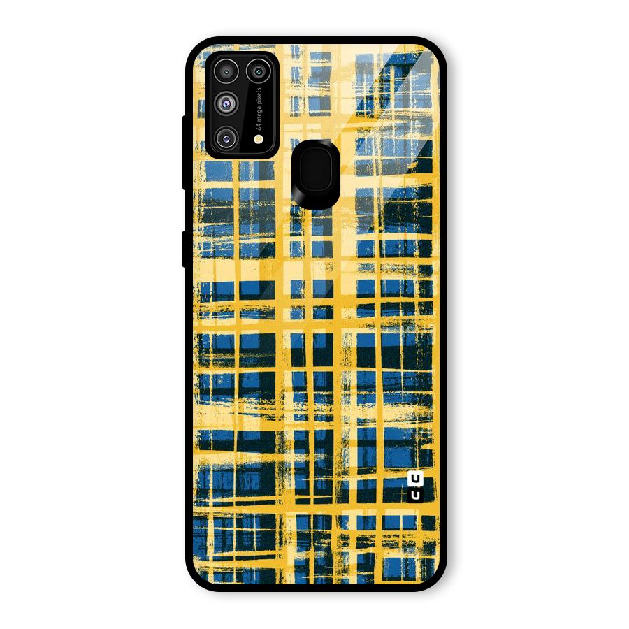 Yellow Rugged Check Design Glass Back Case for Galaxy F41