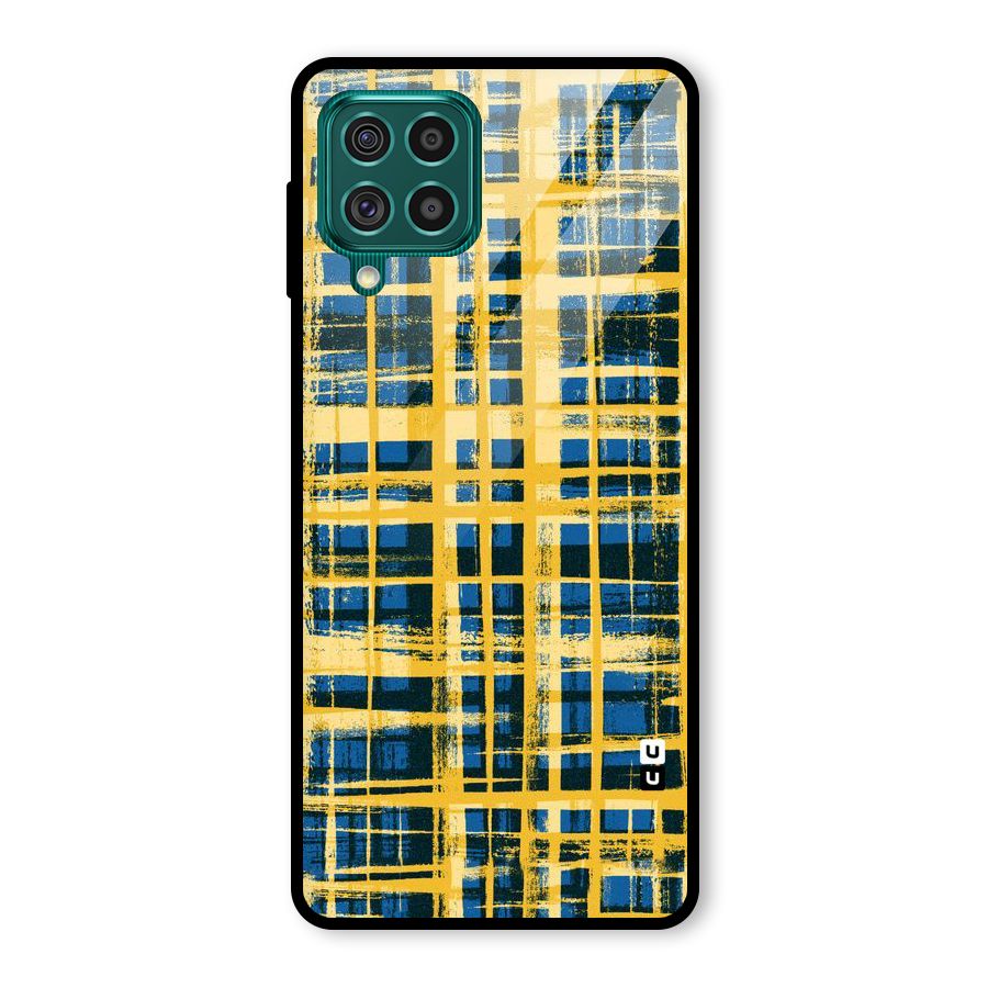 Yellow Rugged Check Design Glass Back Case for Galaxy F62