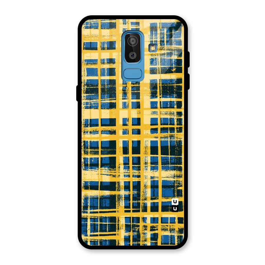 Yellow Rugged Check Design Glass Back Case for Galaxy J8