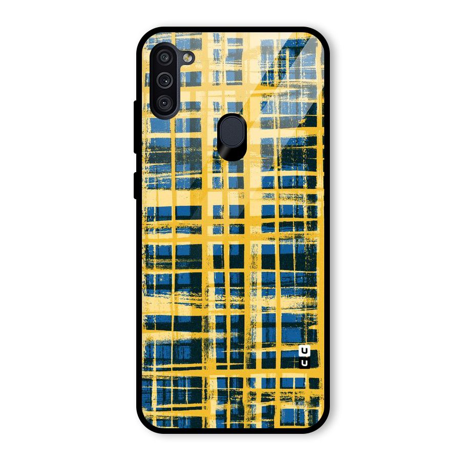 Yellow Rugged Check Design Glass Back Case for Galaxy M11