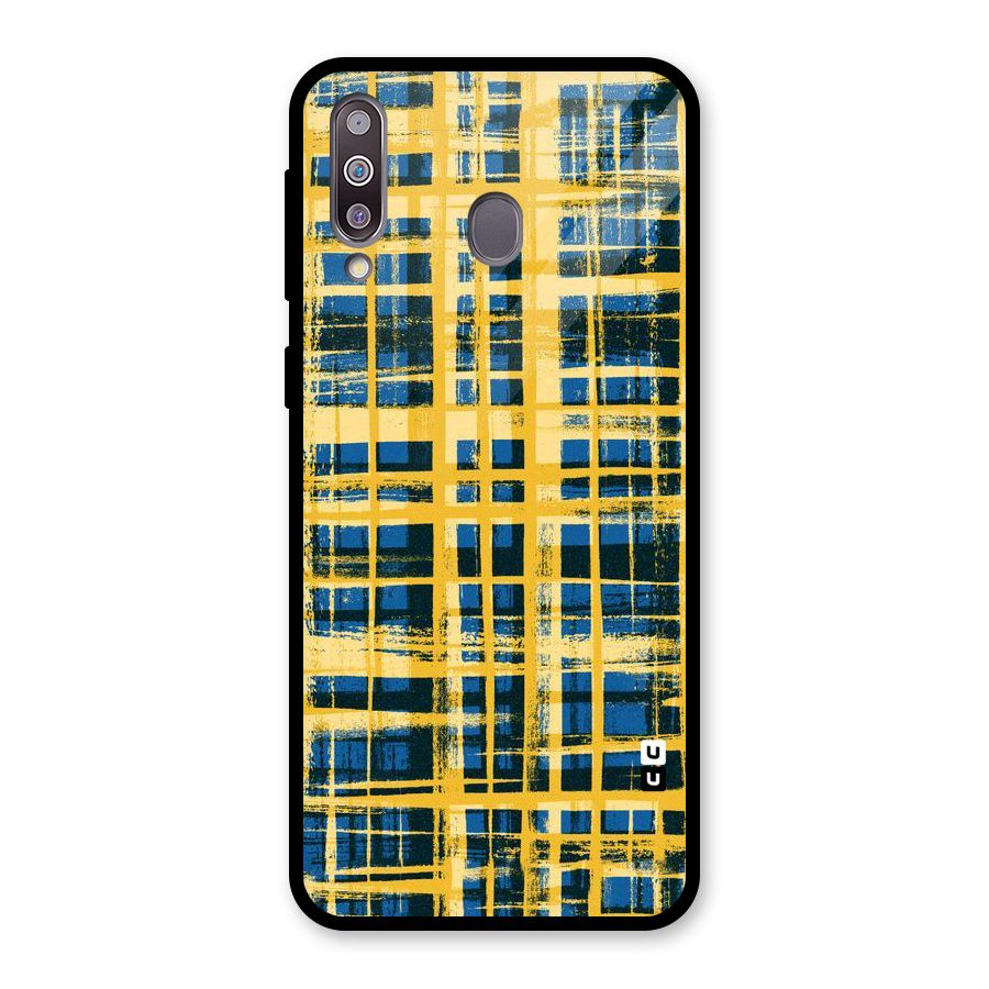 Yellow Rugged Check Design Glass Back Case for Galaxy M30