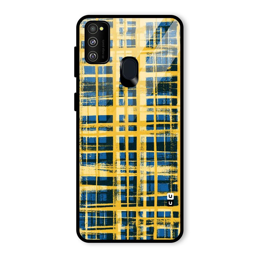 Yellow Rugged Check Design Glass Back Case for Galaxy M30s