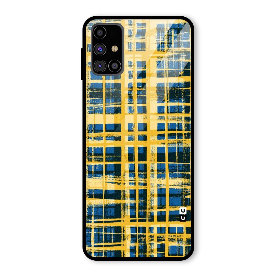 Yellow Rugged Check Design Glass Back Case for Galaxy M31s