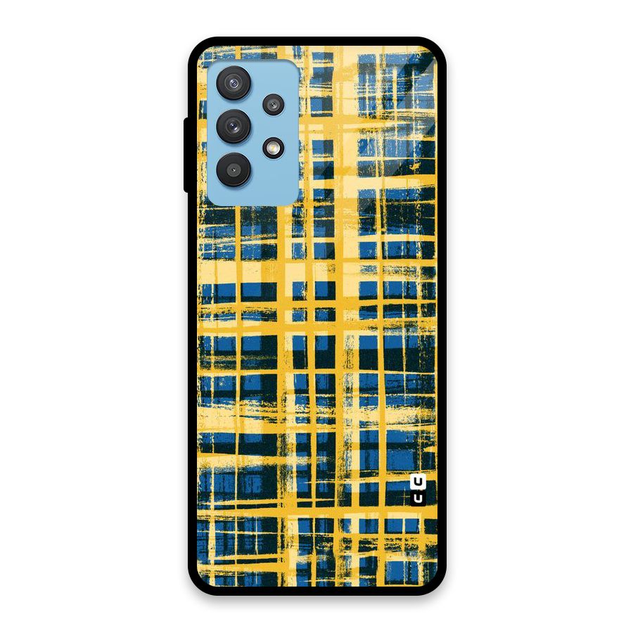 Yellow Rugged Check Design Glass Back Case for Galaxy M32 5G