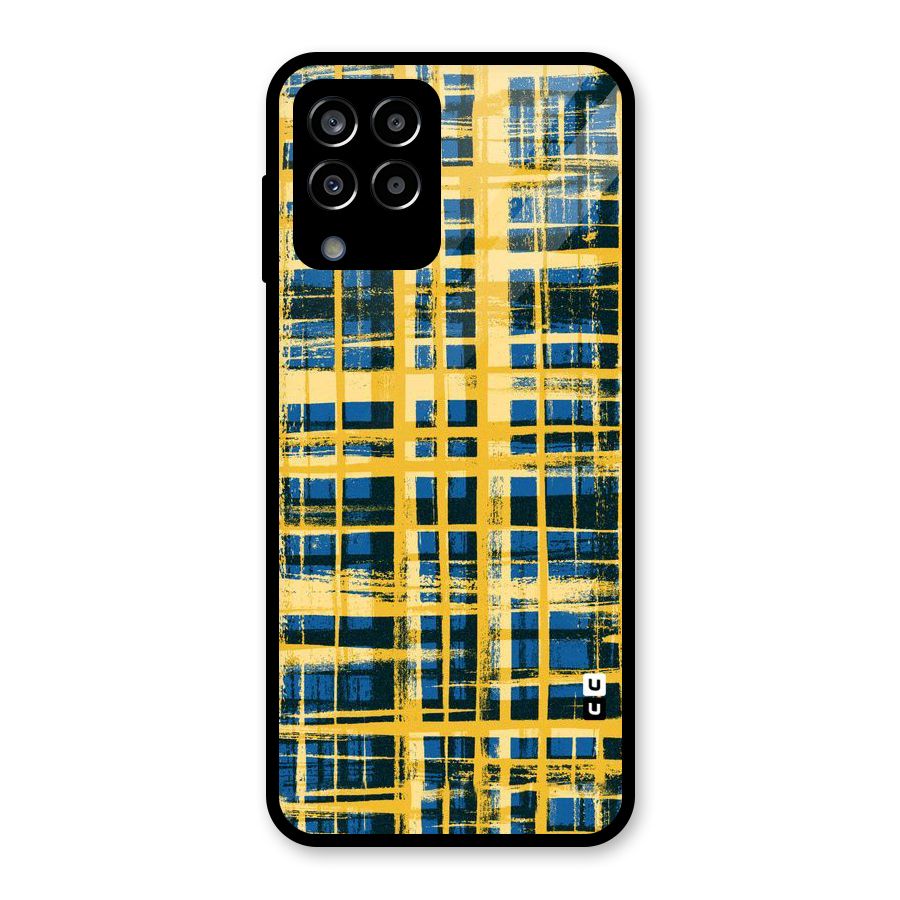 Yellow Rugged Check Design Glass Back Case for Galaxy M33