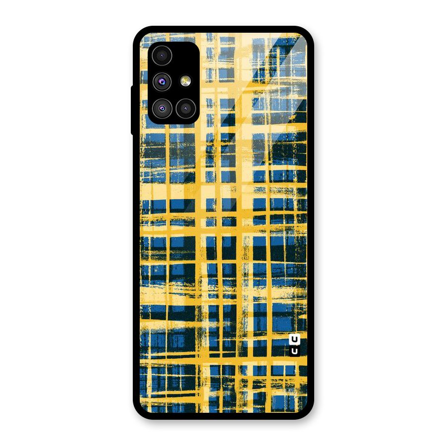 Yellow Rugged Check Design Glass Back Case for Galaxy M51