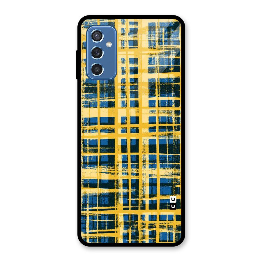 Yellow Rugged Check Design Glass Back Case for Galaxy M52 5G