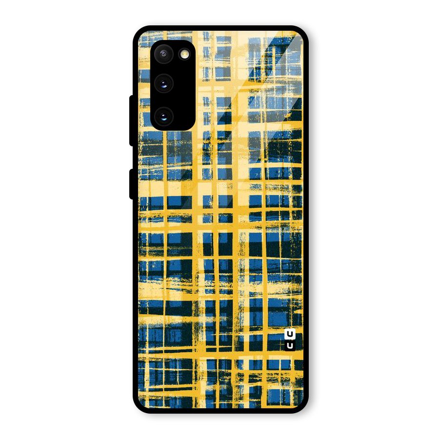 Yellow Rugged Check Design Glass Back Case for Galaxy S20 FE