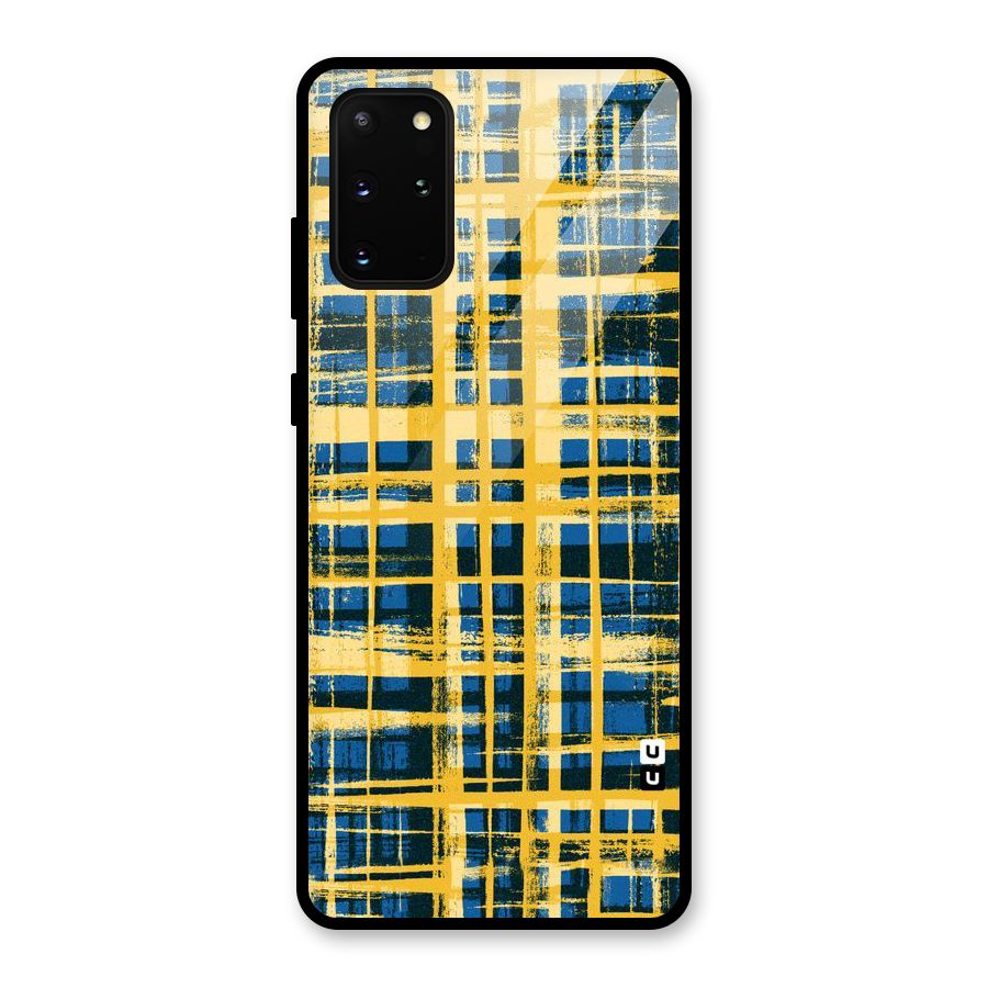 Yellow Rugged Check Design Glass Back Case for Galaxy S20 Plus