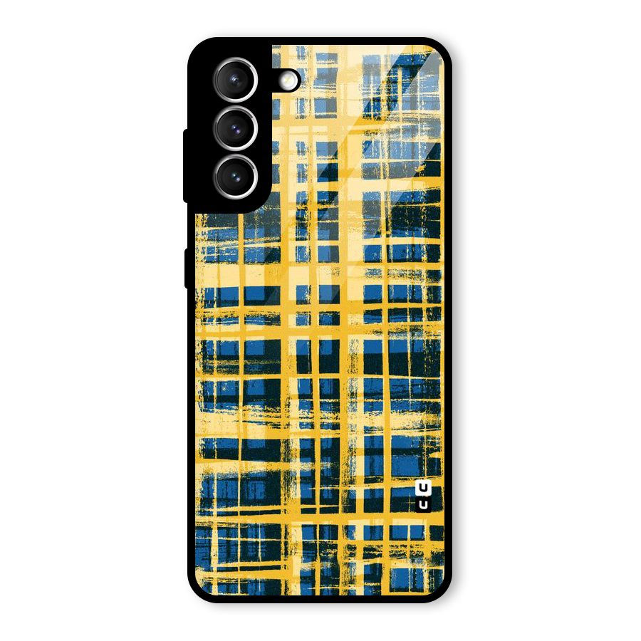 Yellow Rugged Check Design Glass Back Case for Galaxy S21 5G