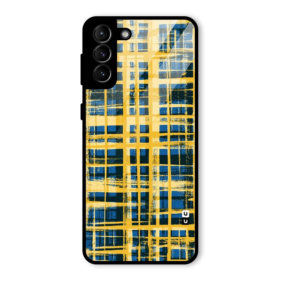 Yellow Rugged Check Design Glass Back Case for Galaxy S21 Plus