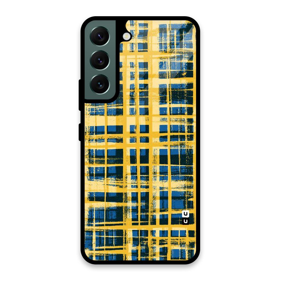 Yellow Rugged Check Design Glass Back Case for Galaxy S22 5G
