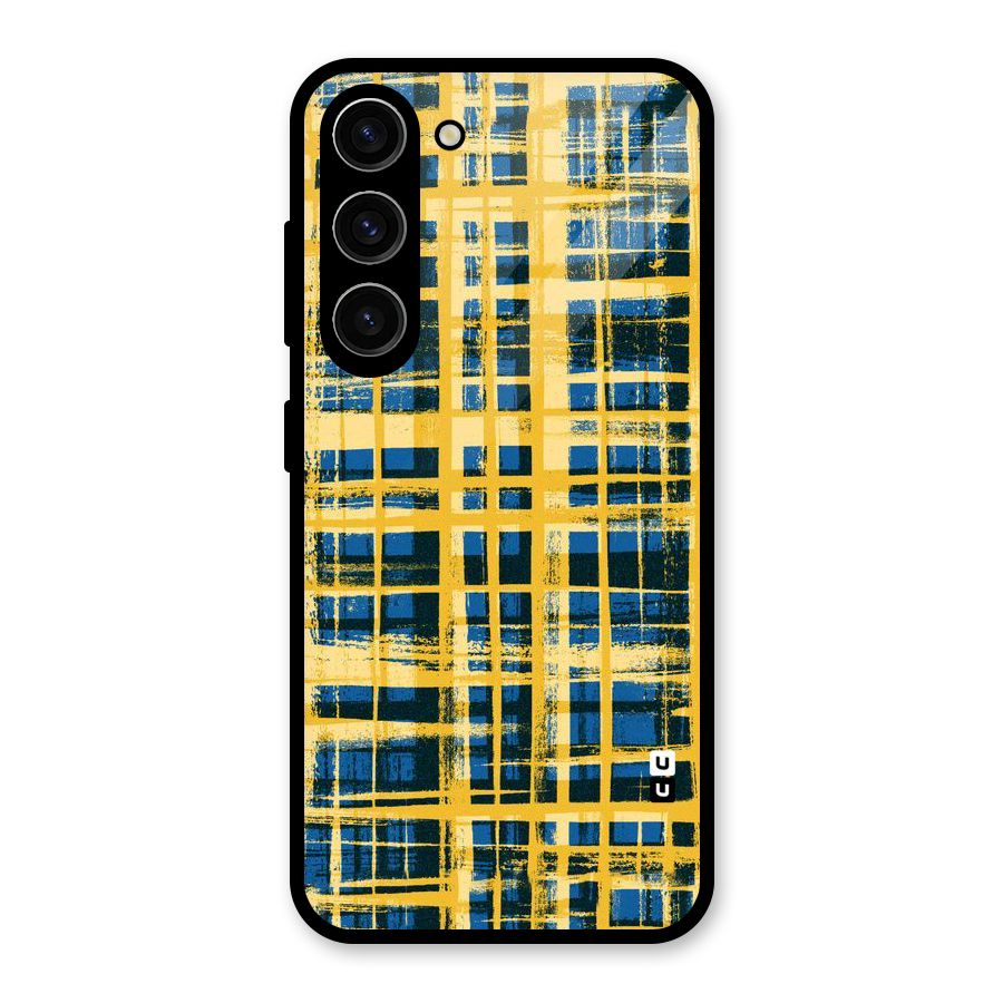 Yellow Rugged Check Design Glass Back Case for Galaxy S23