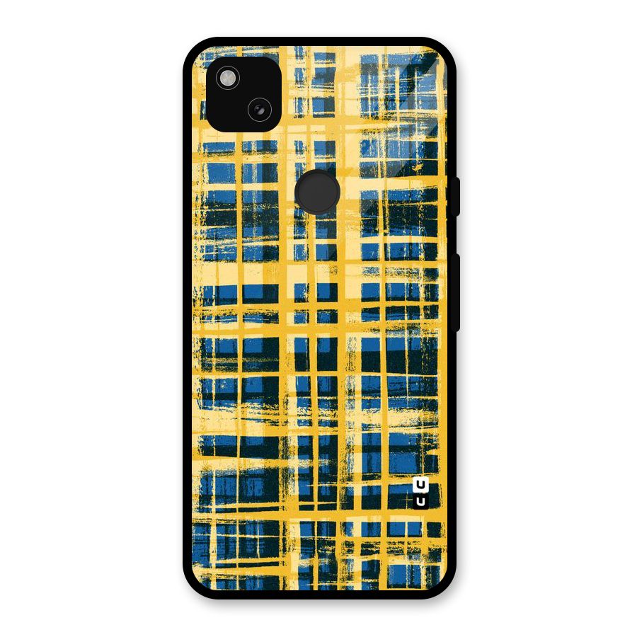 Yellow Rugged Check Design Glass Back Case for Google Pixel 4a