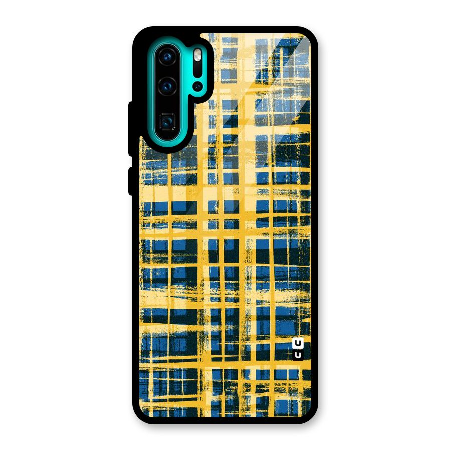 Yellow Rugged Check Design Glass Back Case for Huawei P30 Pro