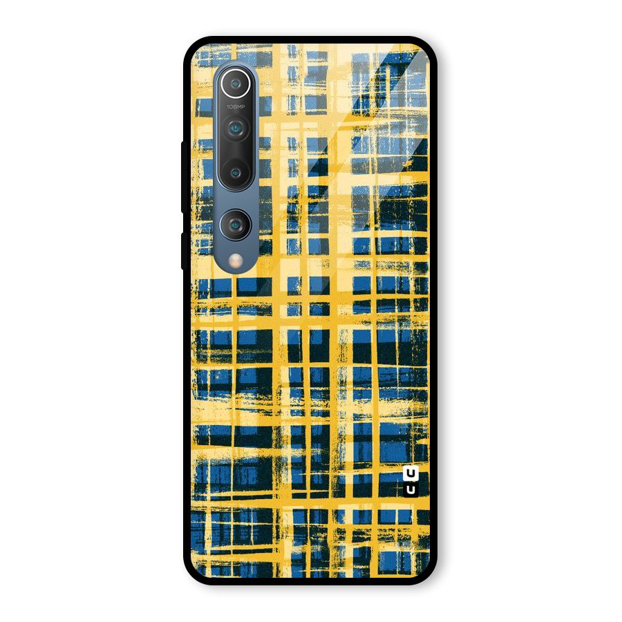 Yellow Rugged Check Design Glass Back Case for Mi 10
