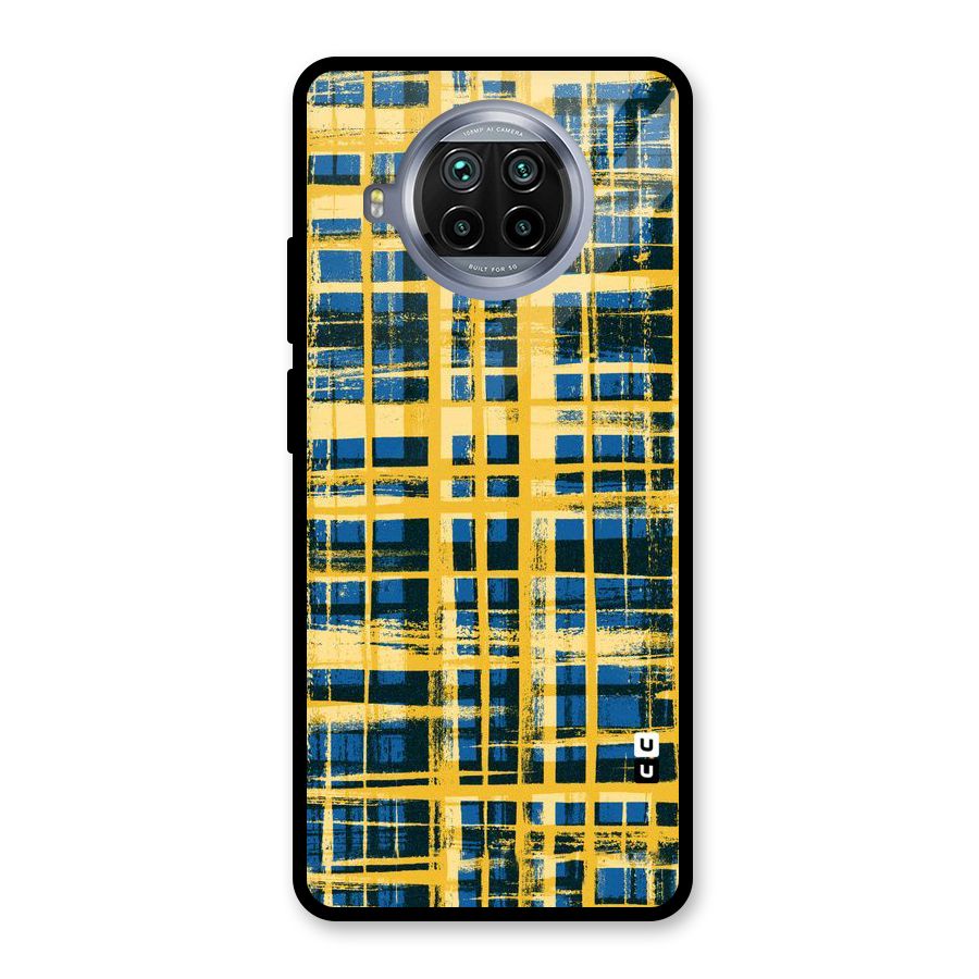 Yellow Rugged Check Design Glass Back Case for Mi 10i