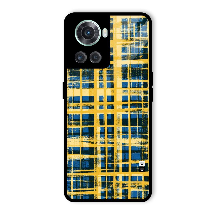 Yellow Rugged Check Design Glass Back Case for OnePlus 10R
