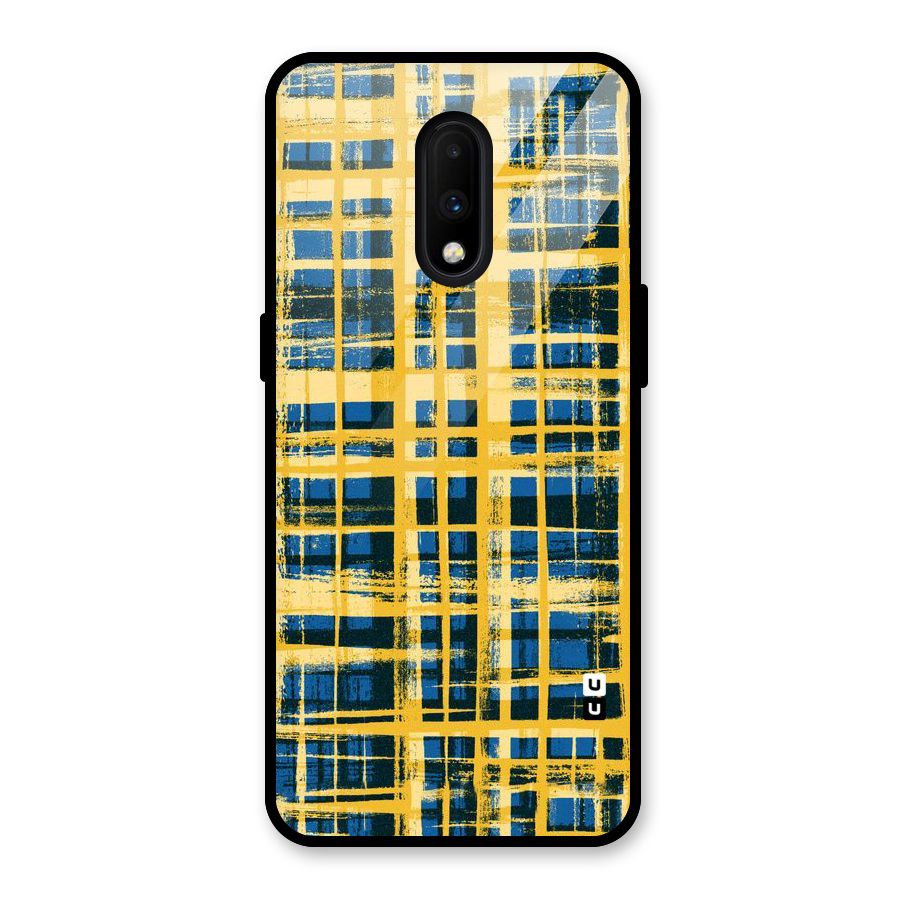 Yellow Rugged Check Design Glass Back Case for OnePlus 7